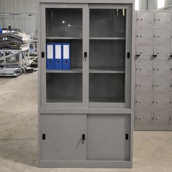 Tủ hồ sơ 2 cánh kính 2 cánh sắt lùa TS01-2L