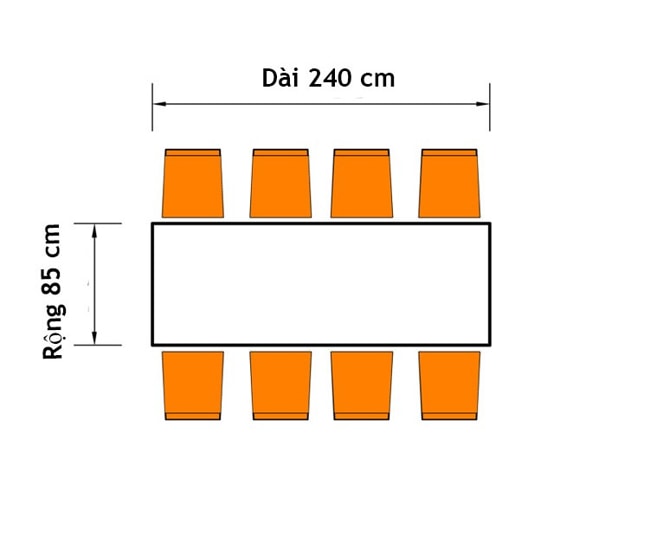 kích thước bàn ăn 8 người