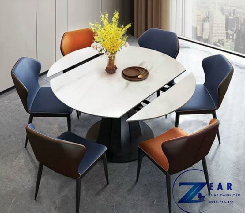Bàn ăn tròn thông minh mặt đá