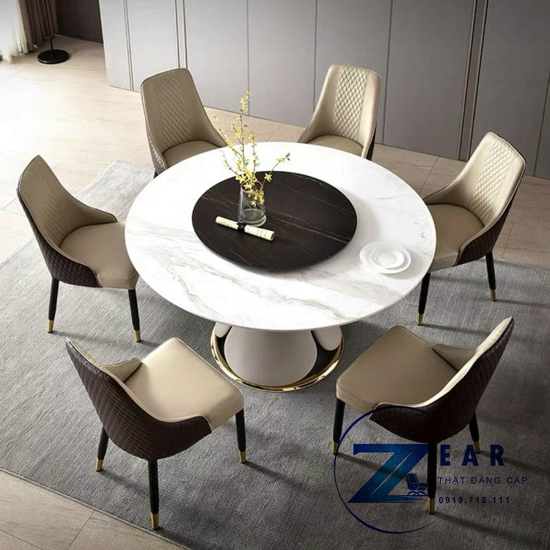 Bộ bàn ăn tròn mặt đá NE06