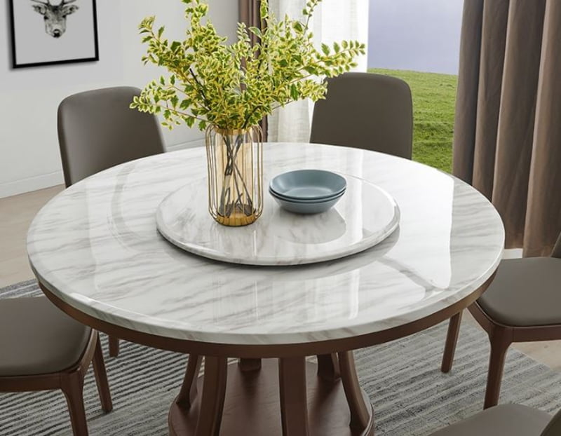 Bộ bàn ăn tròn mặt đá chân gỗ tự nhiên