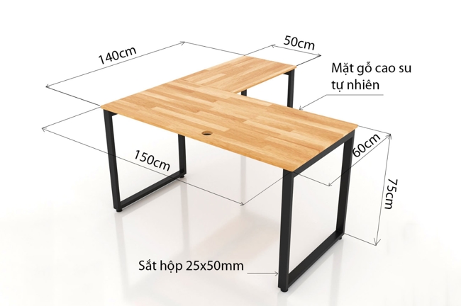 tiêu chuẩn chiều cao bàn làm việc chữ L